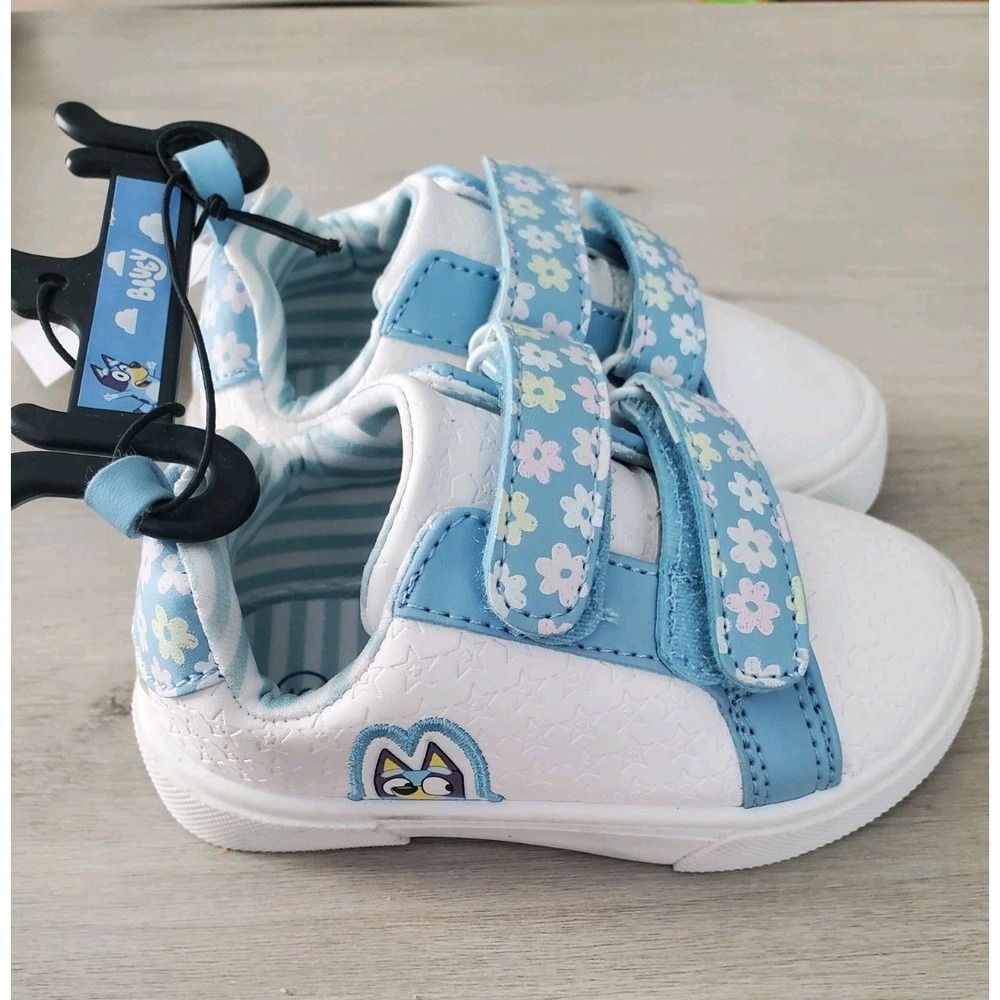 Ground Up Bluey Floral Hook & Loop Low Top Sneakers White/Blue Baby Size 5